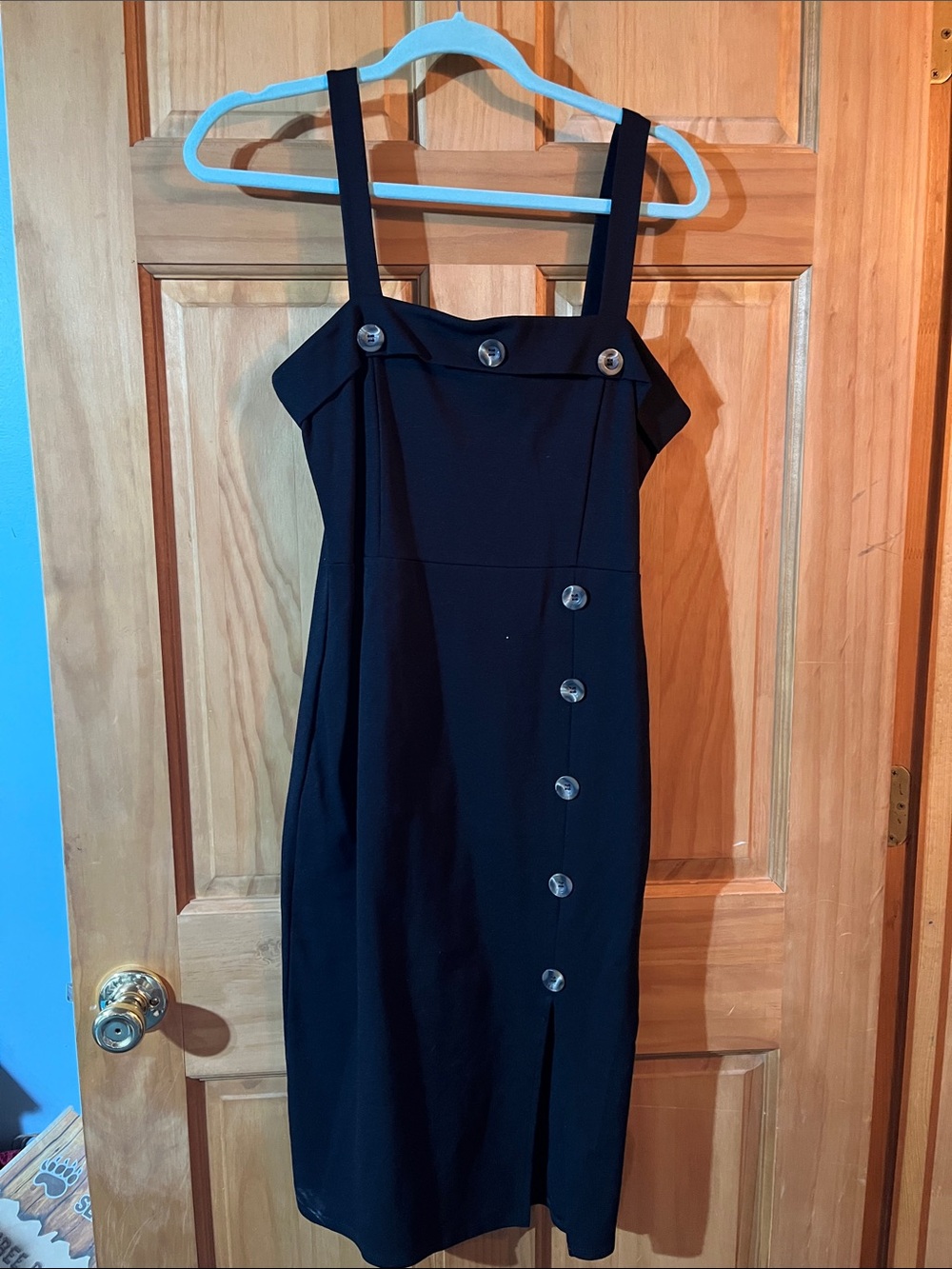 Classic Black Button-Front Midi Dress